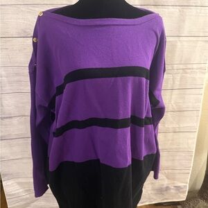 Ralph Lauren Purple and Black Off-the-Shoulder Striped Sweater